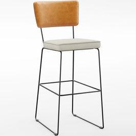 Banqueta Alta Cozinha Sala Jantar Fixa Allana L02 Couríssimo Whisky Linho Champagne - Lyam Decor