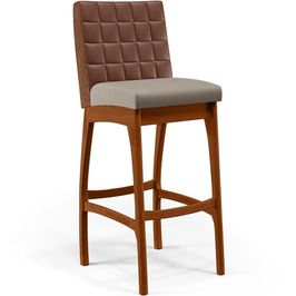 Banqueta Alta Para Cozinha Sala De Jantar Fixa Mila L02 Couríssimo Marrom Linho Bege - Lyam Decor