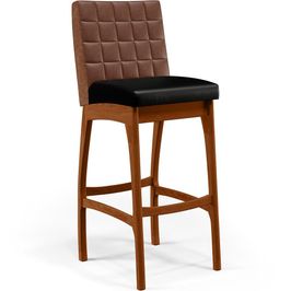 Banqueta Alta Para Cozinha Sala De Jantar Fixa Mila L02 Couríssimo Marrom Couríssimo Preto - Lyam Decor