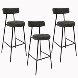 Kit 03 Banquetas Altas Cozinha Sala De Jantar Estrutura Em Aço Milão L02 Linho Chumbo - Lyam Decor