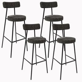 Kit 04 Banquetas Altas Cozinha Sala De Jantar Estrutura Em Aço Milão L02 Linho Chumbo - Lyam Decor