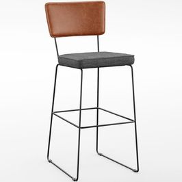Banqueta Alta Cozinha Sala Jantar Fixa Allana L02 Couríssimo Camel Linho Cinza Escuro - Lyam Decor