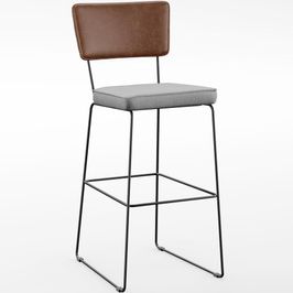 Banqueta Alta Cozinha Sala Jantar Fixa Allana L02 Couríssimo Marrom Linho Cinza - Lyam Decor