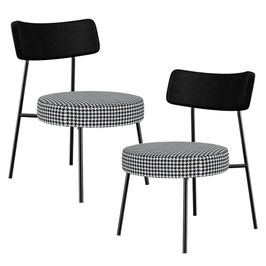 Kit 02 Poltronas Decorativa Sala De Estar Fixa Londres L02 Couríssimo Preto Pied Poule - Lyam Decor