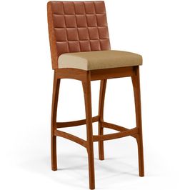 Banqueta Alta Cozinha Sala De Jantar Fixa Mila L02 Couríssimo Camel Linho Bege Escuro - Lyam Decor