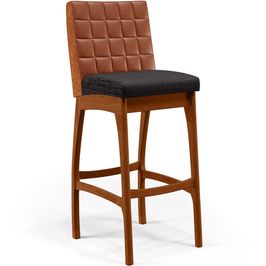Banqueta Alta Para Cozinha Sala De Jantar Fixa Mila L02 Couríssimo Camel Linho Chumbo - Lyam Decor