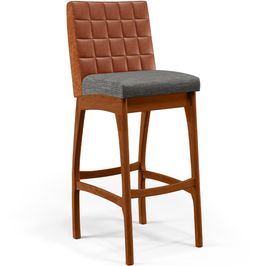 Banqueta Alta Cozinha Sala De Jantar Fixa Mila L02 Couríssimo Camel Linho Cinza Escuro - Lyam Decor