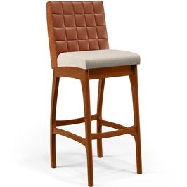 Banqueta Alta Para Cozinha Sala De Jantar Fixa Mila L02 Couríssimo Camel Linho Cru - Lyam Decor