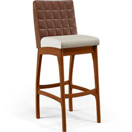Banqueta Alta Cozinha Sala De Jantar Fixa Mila L02 Couríssimo Marrom Linho Champagne - Lyam Decor