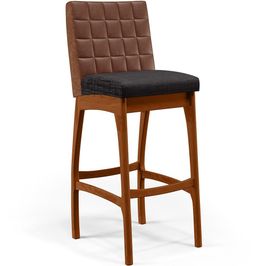 Banqueta Alta Para Cozinha Sala De Jantar Fixa Mila L02 Couríssimo Marrom Linho Chumbo - Lyam Decor