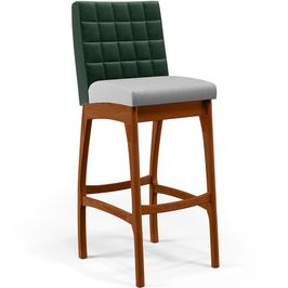 Banqueta Alta Para Cozinha Sala De Jantar Fixa Mila L02 Facto Verde Musgo Linho Cinza - Lyam Decor