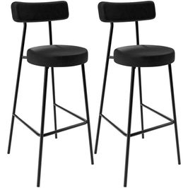 Kit 02 Banquetas Altas Bar Sala De Jantar Estrutura Em Aço Milão L02 Couríssimo Preto - Lyam Decor