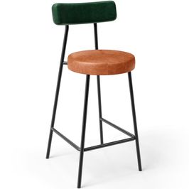 Banqueta Baixa Cozinha Sala Jantar Bancada Milão L02 Couríssimo Verde Musgo Camel - Lyam Decor