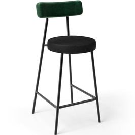 Banqueta Baixa Bar Cozinha Sala De Jantar Milão L02 Couríssimo Verde Musgo Preto - Lyam Decor