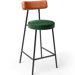 Banqueta Baixa Cozinha Sala Jantar Bancada Milão L02 Couríssimo Camel Verde Musgo - Lyam Decor