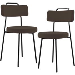 Kit 02 Cadeiras Decorativas Estofada Para Sala De Jantar Barcelona L02 Suede Marrom - Lyam Decor