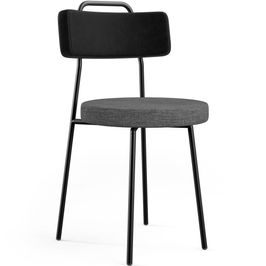 Cadeira Decorativa Estofada Sala Jantar Barcelona L02 Couríssimo Preto Linho Cinza Escuro - Lyam
