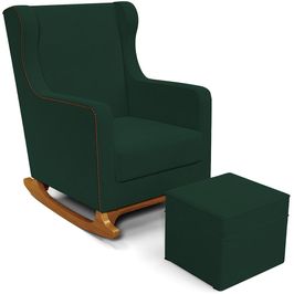 Poltrona de Amamentação com Balanço e Puff Mavie L02 Suede Verde Musgo - Lyam Decor