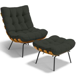 Poltrona Costela L02 com Puff Sala de Estar Linho Verde  - Lyam Decor