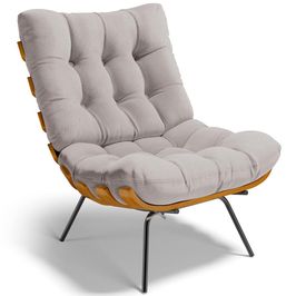Poltrona Decorativa Sala de Estar Costela L02 Linho Bege - Lyam Decor