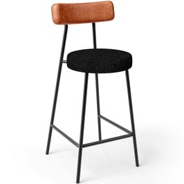 Banqueta Baixa Cozinha Sala Jantar Bancada Milão L02 Couríssimo Camel Linho Chumbo - Lyam Decor