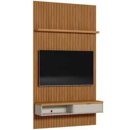 Painel Ripado Para TV 60 Pol Slats e Bancada Lisa 141x250cm L05 Nature Off White - Lyam Decor