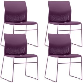 Kit 04 Cadeiras Empilhável Fixa Link F02 Base Aço Roxo - Lyam Decor