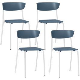 Kit 04 Cadeiras Empilhável Fixa Atom F02 Base Aço Branco Azul - Lyam Decor