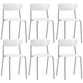 Kit 06 Cadeiras Empilhável Fixa Atom F02 Base Aço Cinza Branco - Lyam Decor