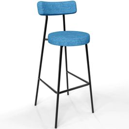 Banqueta Alta Bar Cozinha Sala de Jantar Estrutura em Aço Milão L02 Linho Azul - Lyam Decor