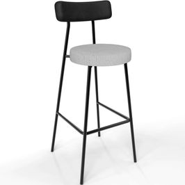 Banqueta Alta Bar Cozinha Sala De Jantar Em Aço Milão L02 Couríssimo Preto Linho Cinza - Lyam Decor