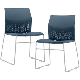 Kit 02 Cadeiras Empilhável Fixa Link F02 Base Aço Cinza Azul - Lyam Decor