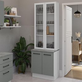 Kit Balcão + Cristaleira 70cm Branco/Cinza Agata Madesa 01 Branco/Cinza
