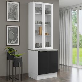 Kit Balcão + Cristaleira 70cm Branco/Preto Lux Madesa 01 Branco/Preto