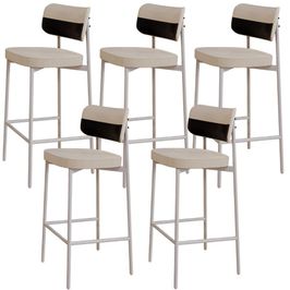 Kit 05 Banquetas Alta Bar Cozinha Sala De Jantar Aço Branco Kaira C01 Linho Areia Courino Preto - Lyam Decor