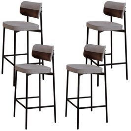 Kit 04 Banquetas Alta Bar Cozinha Sala De Jantar Aço Preto Kaira C01 Linho Cinza Courino Café - Lyam Decor