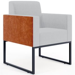 Poltrona Decorativa para Sala Base fixa de Metal Helô L02 Linho Cinza Couríssimo Camel - Lyam Decor