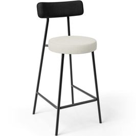 Banqueta Baixa Cozinha Sala De Jantar Milão L02 Couríssimo Preto Linho Champagne - Lyam Decor