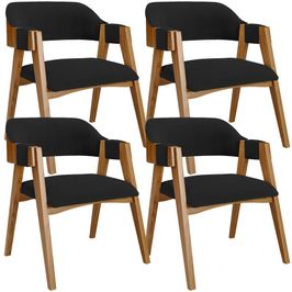 Kit 04 Cadeiras Para Sala de Jantar e Estar Living Estofada Suran L02 Bouclê Preto - Lyam