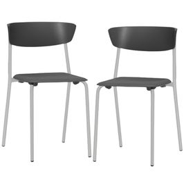 Kit 02 Cadeiras Empilhável Fixa Atom F02 Base Aço Cinza Preto - Lyam Decor