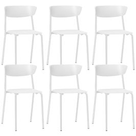 Kit 06 Cadeiras Empilhável Fixa Atom F02 Base Aço Branco - Lyam Decor