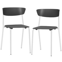 Kit 02 Cadeiras Empilhável Fixa Atom F02 Base Aço Branco Preto - Lyam Decor