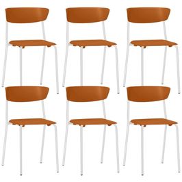 Kit 06 Cadeiras Empilhável Fixa Atom F02 Base Aço Branco Laranja - Lyam Decor