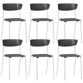 Kit 06 Cadeiras Empilhável Fixa Atom F02 Base Aço Branco Preto - Lyam Decor
