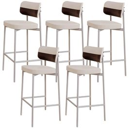 Kit 05 Banquetas Alta Bar Cozinha Sala De Jantar Aço Branco Kaira C01 Linho Palha Courino Café - Lyam Decor