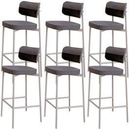 Kit 06 Banquetas Alta Bar Cozinha Sala De Jantar Aço Branco Kaira C01 Linho Cinza Courino Preto - Lyam Decor