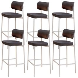 Kit 06 Banquetas Alta Bar Cozinha Sala De Jantar Aço Branco Kaira C01 Linho Preto Courino Café - Lyam Decor