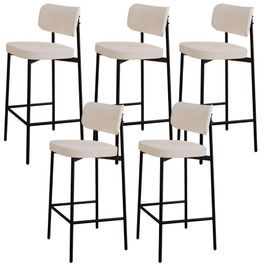 Kit 05 Banquetas Alta Bar Cozinha Sala De Jantar Aço Preto Kaira C01 Linho Palha - Lyam Decor