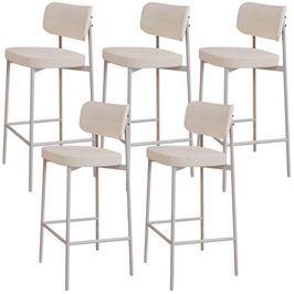 Kit 05 Banquetas Alta Bar Cozinha Sala De Jantar Aço Branco Kaira C01 Linho Palha - Lyam Decor