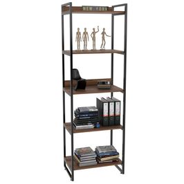 Estante Multiuso 5 Prateleiras Escritório Estilo Industrial Form C01 187x60 cm Nogal - Lyam Decor